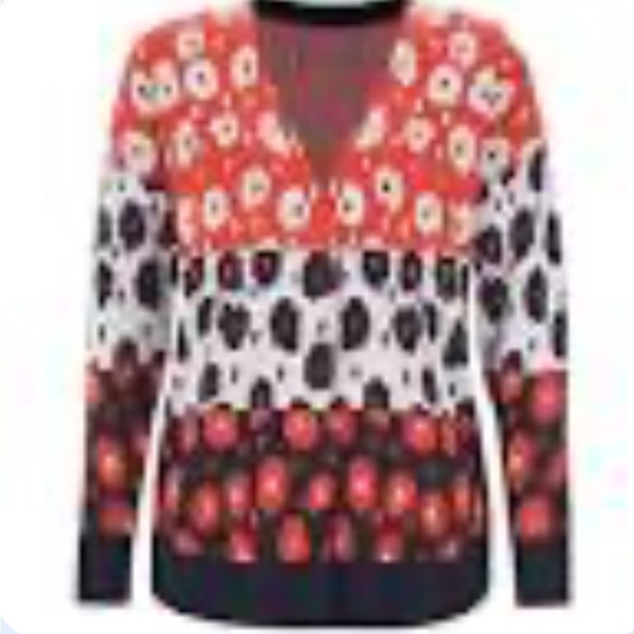 Cabi Upbeat Retro Knit Cardigan oversized Sweater Floral women’s SZ XL Cabincore - Picture 2 of 12